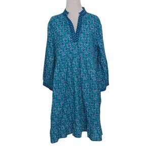 Liza Byrd Floral Morley Print Dress Womens Size Medium Blue Beach 100% Cotton
